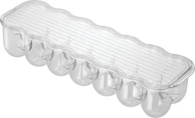 Obrázek produktu pro Plastová nádoba na vejce do ledničky s uchem a víkem, pojme až 14 vajec, průhledná, rozměry 10,8 cm × 36,8 cm × 7,6 cm