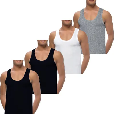 Produktbild von 4 Herren Unterhemden extralang long 100% Baumwolle Feinripp glatt Achselhemd Weiss Schwarz 5-9 S-XXL Mix 5XL