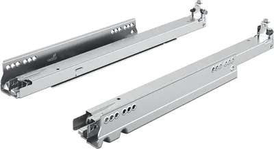 Two metal drawer slides are shown against a white background.
