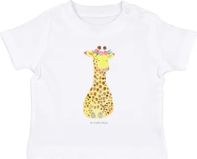 Produktbild von Mr. & Mrs. Panda Babyshirt Giraffe Blumenkranz 12. - 18. Monat - Weiß - Geschenk, Freundin, Baumwolle Baby Shirt, Oberteil, T-Shirt, , Abenteurer, Selbstliebe, Afrika