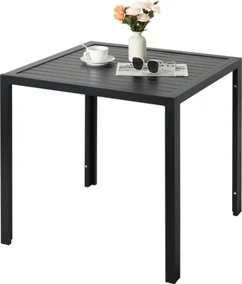 Zdjęcie produktu dla Stół ogrodowy - Kwadratowy stół ogrodowy - 75x75x73 cm - Aluminiowa rama - Blat z płyty drewnopodobnej, 6 listew - Odporny na warunki atmosferyczne - Czarny