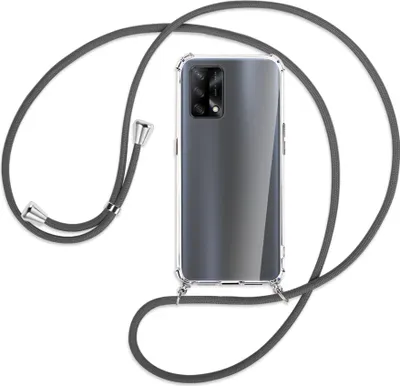 Produktbild von Handykette Backcover-Schutzhülle mit Band (Metall silberfarben) für Oppo A74 4G, Oppo F19 4G - dunkelgrau