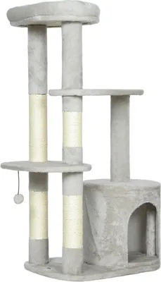Zdjęcie produktu dla Fortuna Lai Drapak 114 cm Wieża dla kota z jaskinią, pniami z sizalu, platformą, wielopoziomowa Dla średnich kotów poniżej 6 kg, jasnoszary