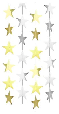 4er-Set 4 m Sternen-Papiergirlande, reflektierend, Silber+Gold