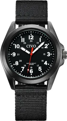 Produktbild von Herren Militär Armbanduhr Analog Quarz Wasserdicht Outdoor Sport Uhr mit Leuchtzeiger Nylonarmband Schwarz Klassisch