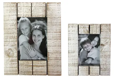 Productafbeelding van 2 houten fotolijsten / afbeeldingenlijsten, vintage look, wit, afmetingen 10x15 cm en 13x18 cm