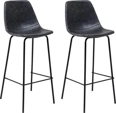 Image de Lot de 2 tabourets de bar vintage LUCIEN gris foncé - Hauteur d'assise 75cm