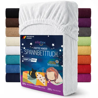 Produktbild von EllaTex Frottee Spannbettlaken 70x140 Baumwolle – weich, warm & saugstark, Spannbetttuch für Kinderbett, in Farbe: Weiß