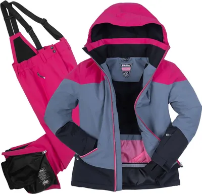Produktbild von killtec Mädchen Skianzug 176 junge Frauen 36 - Skjacke mit Schneefang - blau und pinkj-Skihose Pink Muster und Trägern - 176 | Blau-Pink