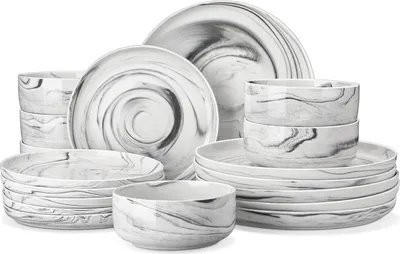 Image de MALACASA Service de table en porcelaine gris marbre 18 pièces pour 6 personnes