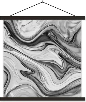 Produktbild von MuchoWow® Textilposter Marmor - Muster - Grau - Marmoroptik - Schwarz 90x90 cm mit schwarzem Rahmen - Magnetisches