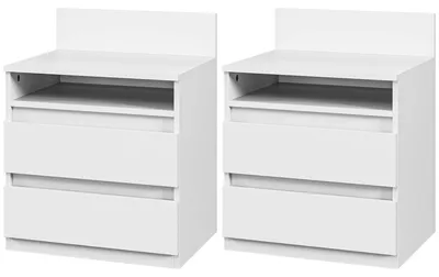 Immagine prodotto di Tavolino da notte - Tavolini da notte - Comodino - Mobiletto per la camera da letto - Bianco - Set da 2 pezzi - Design moderno