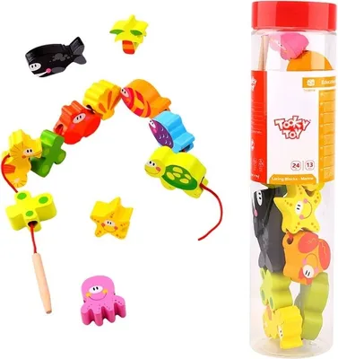 Obrázek produktu pro TOOKY TOY Dřevěné korálky Navlékací špalíky Mořská zvířátka 13 el.