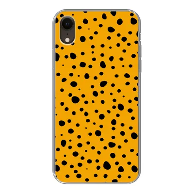 Produktbild von MuchoWow® Handyhülle Schutzhülle Hülle für iPhone XR Polka dots - Orange - Schwarz Silikon Softcase Handy Hülle - Schutzdeckel