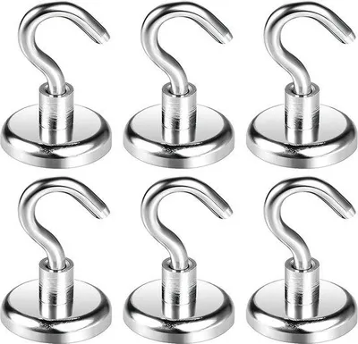 Obrázek produktu pro Neodymový magnetický háček 34 kg, extra silný, 6 kusů, 32 mm, do kuchyně, koupelny, na zahradu, do skladu