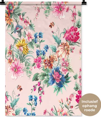 Produktbild von MuchoWow® Wandteppich Wandbehang Blumen - Pastell - Vintage 60x90 cm Tapisserie Dekoration Wandtuch - Foto-Teppich - Abwaschbar