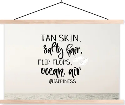 Produktbild von MuchoWow® Textilposter Sommer - Meer - Schwarz 120x80 cm mit holzfarbenen Rahmen - Aufhängeset
