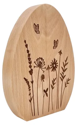 Produktbild von Echtholz Dekoei-Wiese Ei mit Blumen Gravur Osterdeko Buche geölt V-40.11-Holzei-Wiese