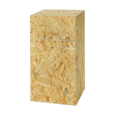 A rectangular pedestal made of OSB material, shown in isolation against a white background.