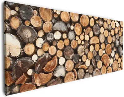 Produktbild von Wallario Premium Leinwandbild Dunkler Holzstapel rund in Größe 80 x 200 cm