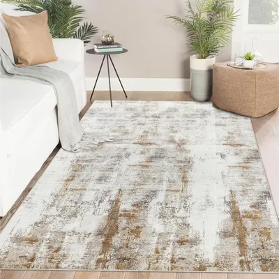 Productafbeelding van Vloerkleed 120 x 170 cm, beige bruin, zachte korte pool, antislip, voor woonkamer