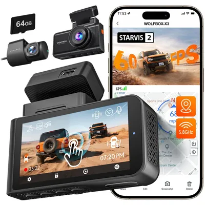 Productafbeelding van 2.5K 60FPS Dashcam Auto, met ADAS, 2.5K+1080P Dual Dashcam Auto Voor Achter