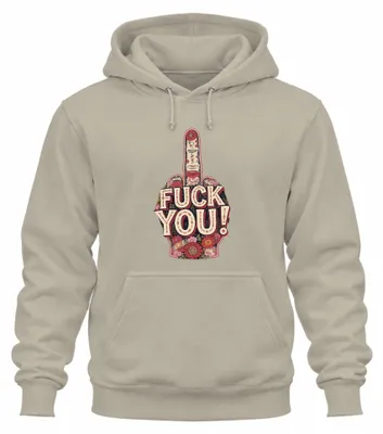 Produktbild von FUCK YOU Mittelfinger Blumen floral frech provokant Hoodie Kapuzenpullover, Natur, 3XL