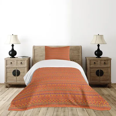 Zdjęcie produktu dla ABAKUHAUS Etniczny zestaw narzut na łóżko, Aztec Tribal Bohemian Powtarzające się geometryczne wzory w nowoczesnych odcieniach, 170 x 220 cm, pomarańczowy ciemny magenta niebieski