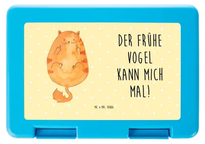Produktbild von Mr. & Mrs. Panda Bentobox Katze Frühaufsteher - Gelb Pastell - Geschenk, Verschlafen, Kaffee, Tiger, Bento Box, Mittelfinger, Brot Aufbewahrungsbox, Genervt, Lunchbox