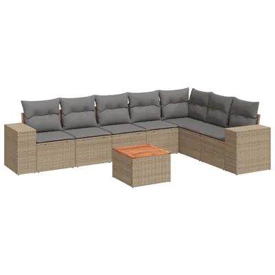 Produktbild von vidaXL 8-tlg. Garten-Sofagarnitur mit Kissen Beige Poly Rattan