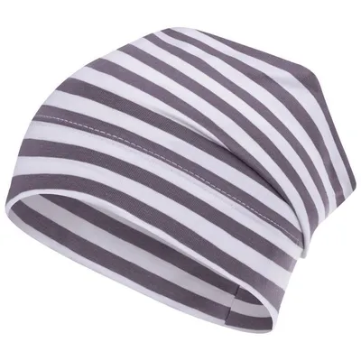Produktbild von Mütze gestreift Übergangsmütze Beanie Junge Mädchen Stoffmütze, Gr. 54-56, Graphitgrau-Weiß