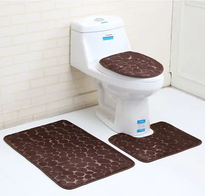 Image de 3 Tapis de bain Set Super Soft Tapis de bain et tapis de WC Mousse à mémoire de forme Pebble Tapis de douche Séchage rapide Tapis de salle de bain, Marron