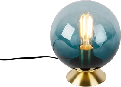 Produktbild von QAZQA - Art Deco Art Deco Tischlampe Messing mit blauem Glas - Pallon I Wohnzimmer I Schlafzimmer - Kugel I Kugelförmig - LED geeignet E27