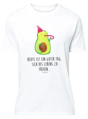 Produktbild von Mr. & Mrs. Panda T-Shirt Avocado Feier - Weiß - Geschenk, oberteil, Jersey-Shirt, Lustiges, Tröte, Gute Laune, Geburtstag, Party, Tshirt, S