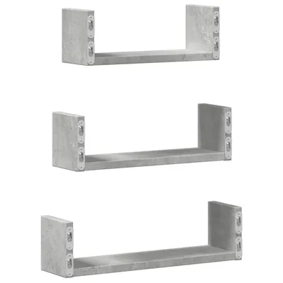 Three identical U-shaped shelves are displayed vertically against a white background.