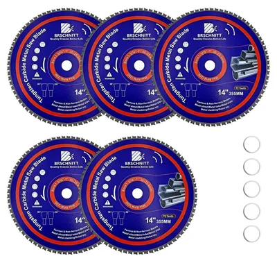 Immagine prodotto di Disco circolare per metallo, diametro 355 mm, 72 denti, in metallo duro (TCT), foro da 30/25,4 mm, confezione da 5 pezzi, adatto per acciaio, alluminio, rame e acciaio strutturale