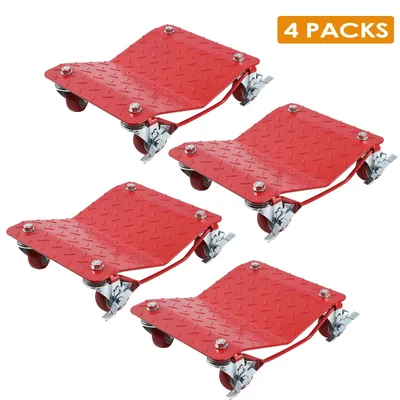 Obrázok produktu pre Pomocník pri manévrovaní s autom – sada vozíkov na pneumatiky – 4 kusy – nosnosť 680 kg na jeden kus – 4 otočné kolieska – kovová konštrukcia – sada 4 kusov