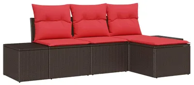Obrázek produktu pro Set pohovek s polštářem 4 pcs Hnědá Poly Ratan