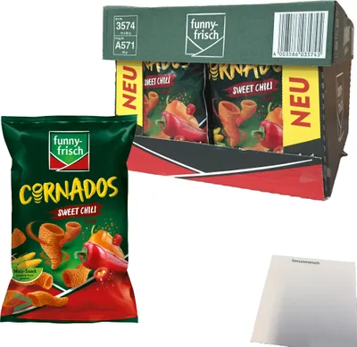 Produktbild von Funny Frisch Cornados Sweet Chili knuspriger Mais-Snack 16er Pack (16x80g Tüte) + usy Block
