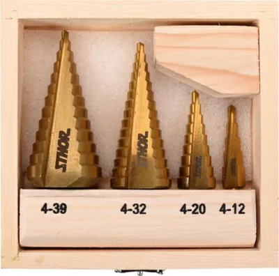 Stufenbohrerset STHOR 4-teilig, HSS mit Titan-Nitrid-Beschichtung, 4-39 mm