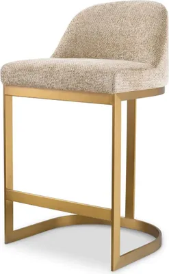 Produktbild von Casa Padrino Luxus Barstuhl Sandfarben / Messing 53 x 48 x H. 91 cm - Gepolsterter Edelstahl Barhocker - Bar Möbel - Luxus Möbel - Luxus Qualität