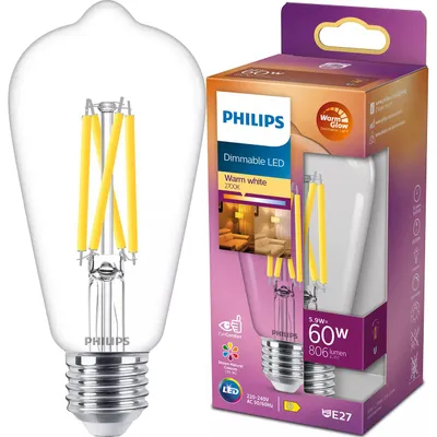 Zdjęcie produktu dla Philips Żarówka żarnikowa przezroczysta 60 W ST64 E27, 5,9 W, 60 W, E27, 806 lm, 15000 h, Ciepły blask