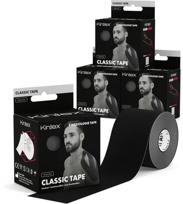Produktbild von 4 Rollen Kintex Kinesiologie Tape Classic 5 cm x 5 m  Schwarz