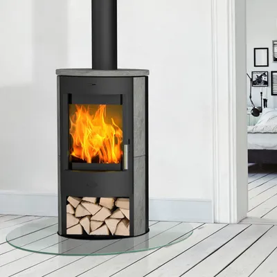 Produktbild von Fireplace Zaria, Freistehende Feuerstelle, Geschlossen, Brennholz, Pellet, Schwarz, Drinnen, Rund