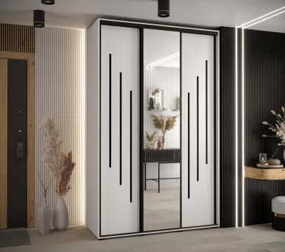Produktbild von Kleiderschrank YVONA 9 - 150/45 cm, weiß/schwarz