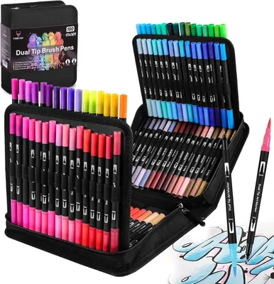 Produktbild von Dual Brush Pen Set 100 Farben, 1-2 mm und 0,4 mm Spitzen, für Bullet Journal