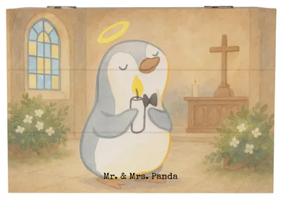 Produktbild von Mr. & Mrs. Panda Holzkiste Pinguin Kommunion Design 22 x 15 cm - Weiß - Geschenk, kiste holz, Box, Geschenkbox, Glauben, Erinnerungskiste, Sonnenschein, Dankeschön