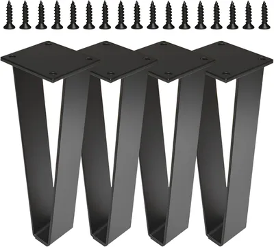 Image de Pieds de table en métal, noirs, lot de 4, 20 cm, pour meubles