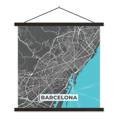 Obrázok produktu pre MuchoWow® Textilný plagát - Barcelona - Modrá - Mapa - Mapa mesta - 120x120cm - S čiernymi lamelami