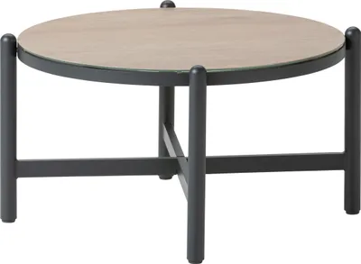 Produktbild von Dehner Lounge-Tisch St-Etienne, Beistelltisch, Ø 78 cm, Höhe 46 cm, Aluminium / Glas, dunkelgrau / beige